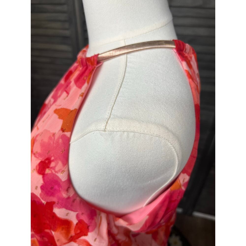 MSK Pink Coral Orange Floral Maxi Dress 12 NWT Rose Gold Hardware Halter $129 - Picture 6 of 10